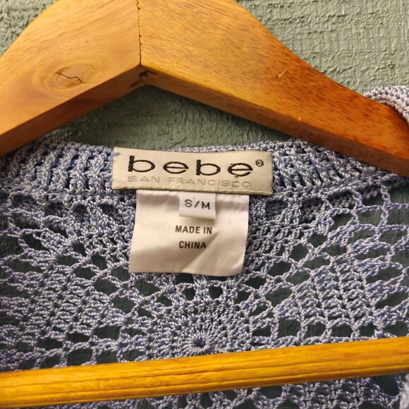y2k Bebe Crochet Knit Fairy Boho Top sz S/M Blue Gray Festival Beach Whimsical - Picture 5 of 10